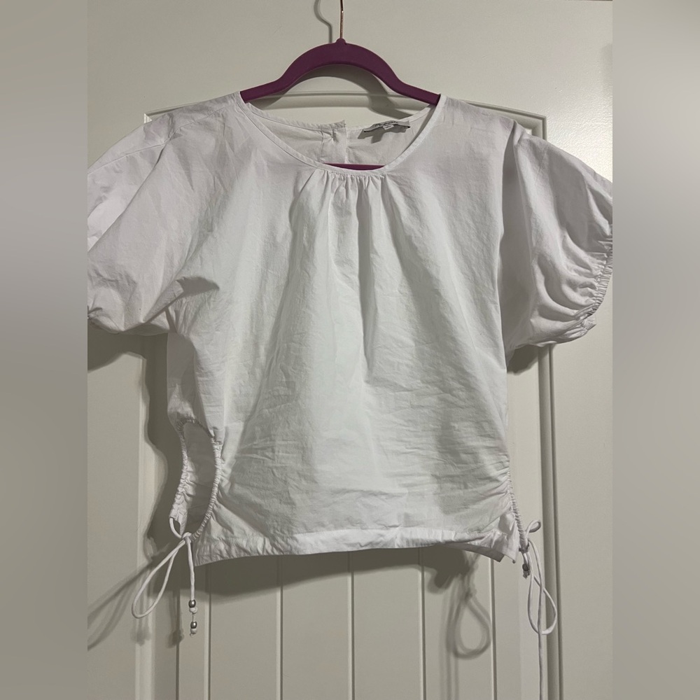 Madewell Poplin Puff-Sleeve Cutout Crop Top in Eyelet White (Size S)